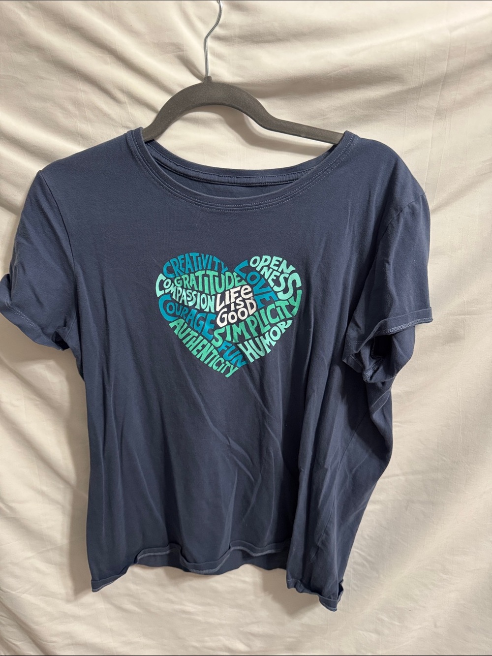 Navy Heart Graphic  Tee - Blue/Teal Print